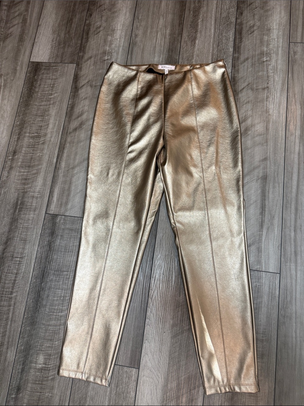 BCBGeneration Metallic Gold Faux-Leather Skinny Pants